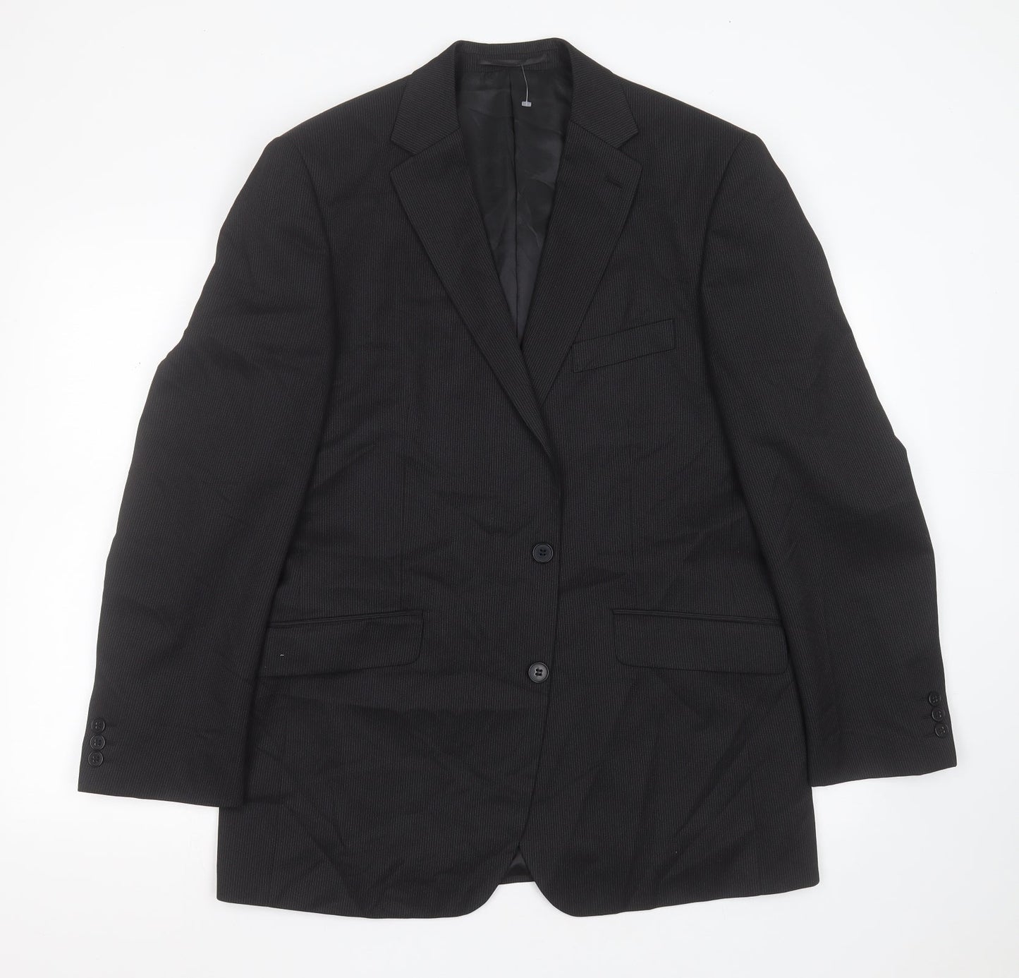 karl jackson Mens Black Striped Polyester Jacket Suit Jacket Size 42