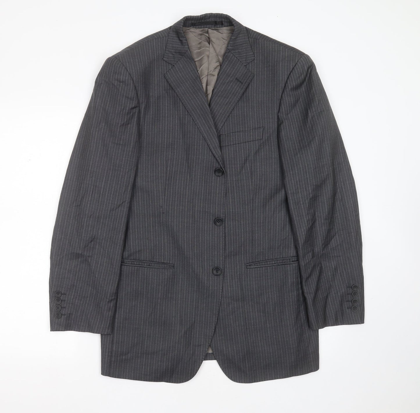 Marks and Spencer Mens Grey Striped Wool Jacket Suit Jacket Size 38
