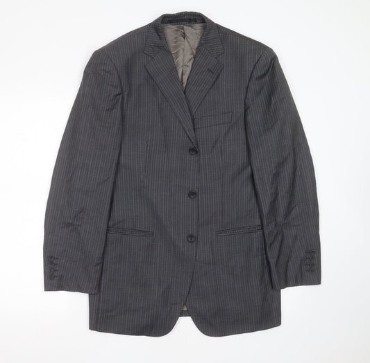 Marks and Spencer Mens Grey Striped Wool Jacket Suit Jacket Size 38