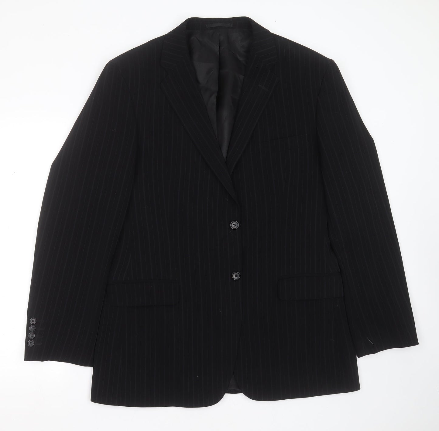 Milan Collection Mens Black Striped Polyester Jacket Suit Jacket Size 42