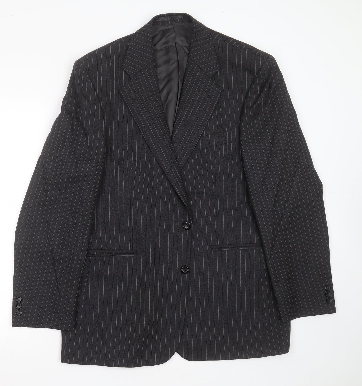 LABEL Mens Grey Striped Wool Jacket Suit Jacket Size 42