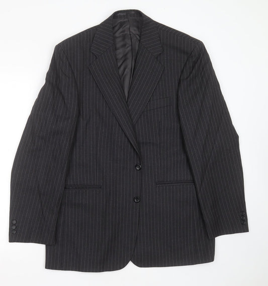 LABEL Mens Grey Striped Wool Jacket Suit Jacket Size 42