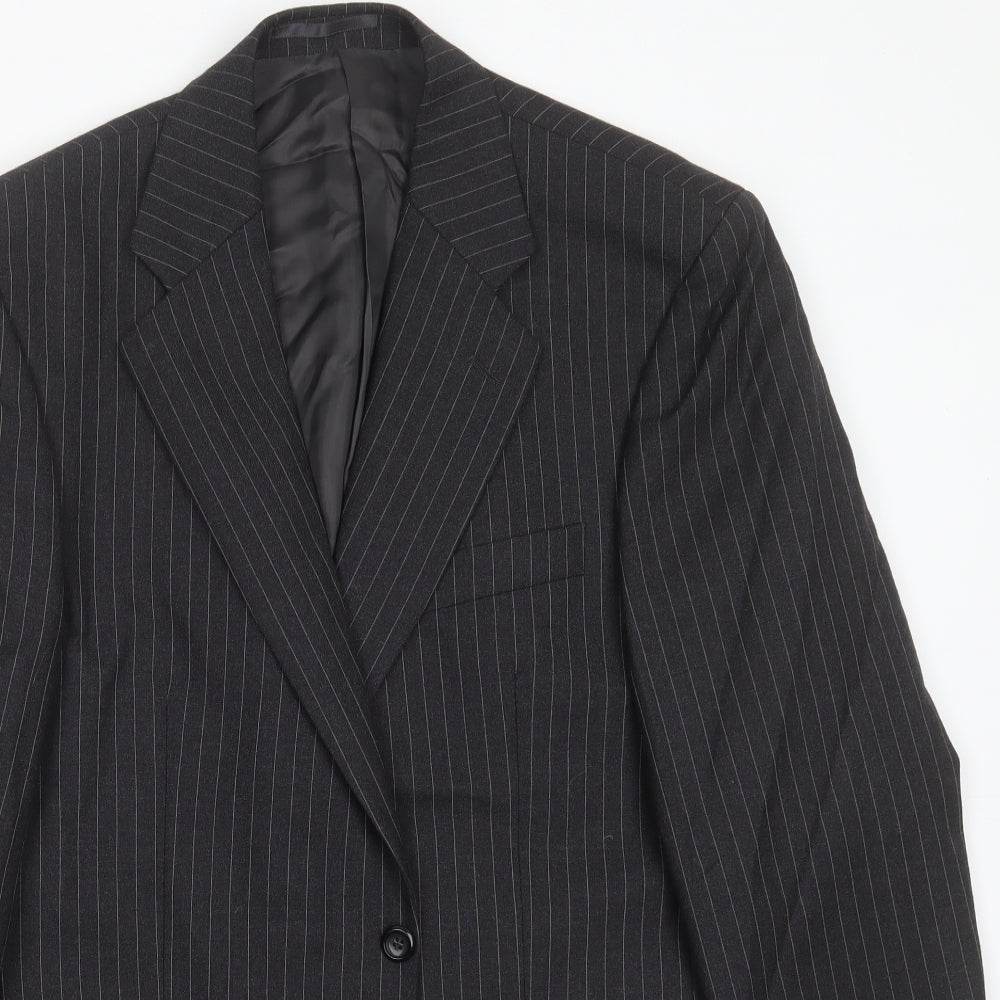 LABEL Mens Grey Striped Wool Jacket Suit Jacket Size 42