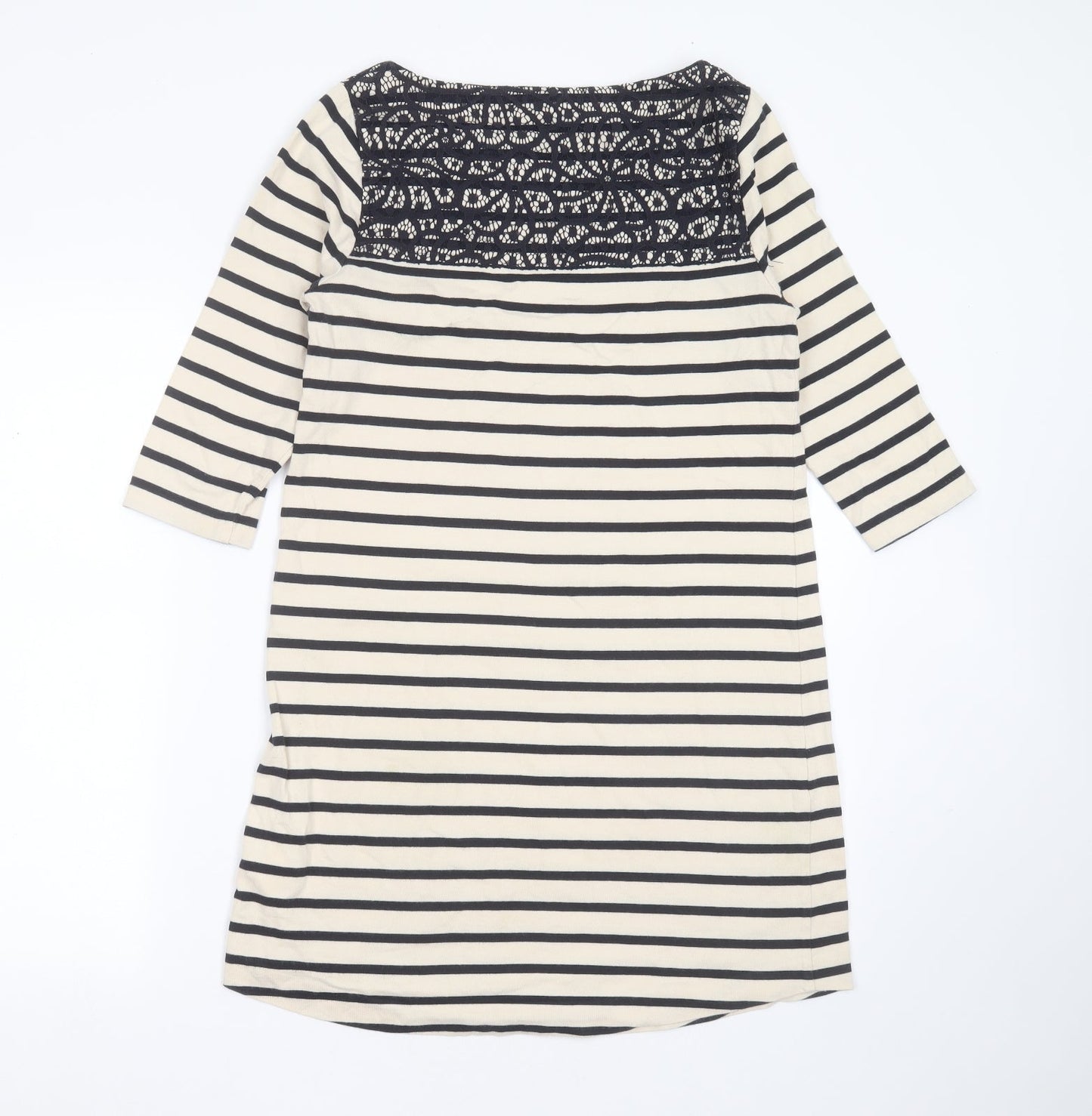 Dickins & Jones Womens Beige Striped Cotton T-Shirt Dress  Size 10  Round Neck  - Lace detail