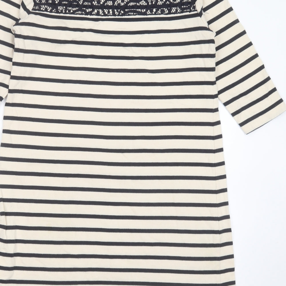 Dickins & Jones Womens Beige Striped Cotton T-Shirt Dress  Size 10  Round Neck  - Lace detail