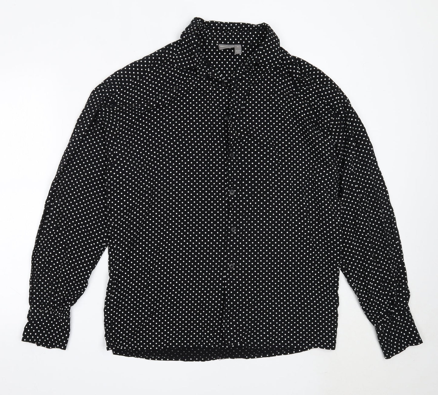 ASOS Womens Black Polka Dot Viscose Basic Button-Up Size M Collared