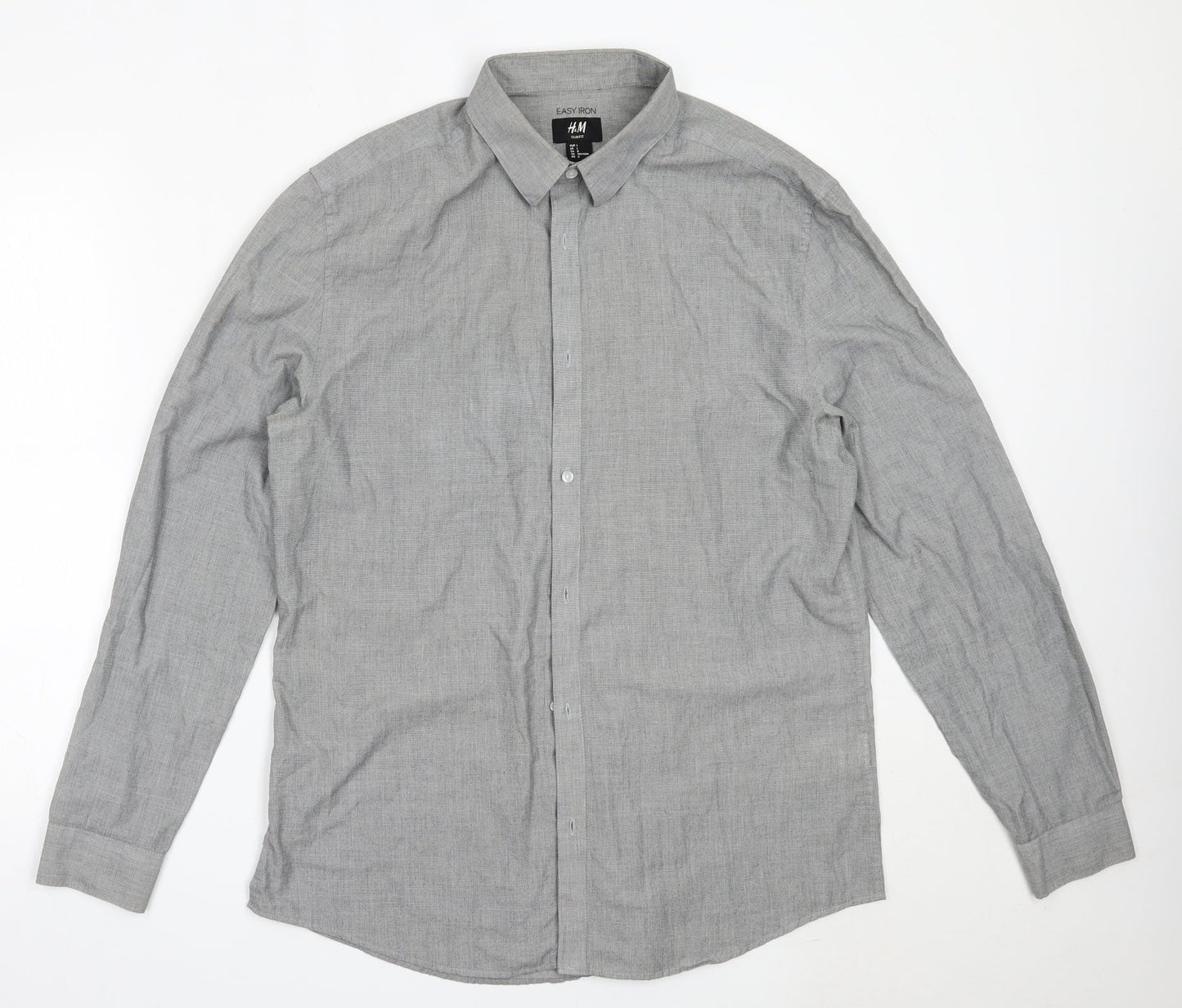 Easy Mens Grey  Polyester  Button-Up Size L Collared