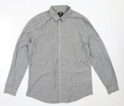 Easy Mens Grey  Polyester  Button-Up Size L Collared