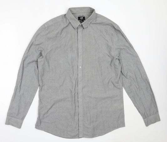 Easy Mens Grey  Polyester  Button-Up Size L Collared