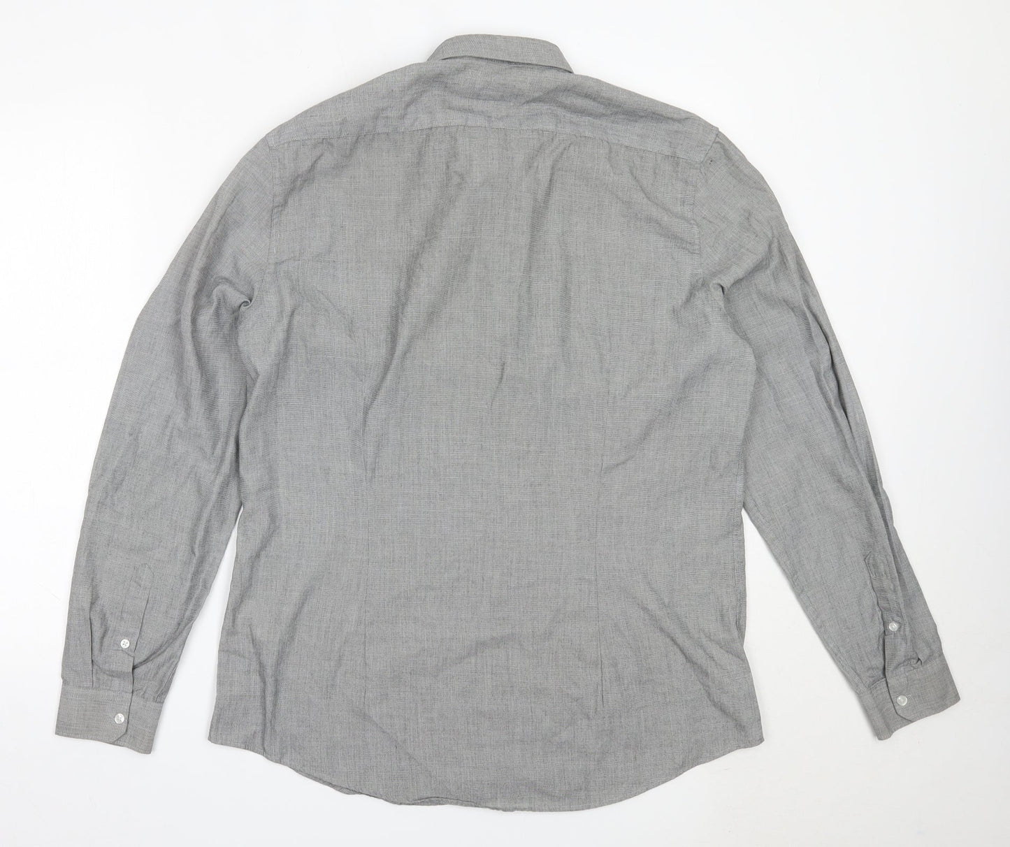 Easy Mens Grey  Polyester  Button-Up Size L Collared
