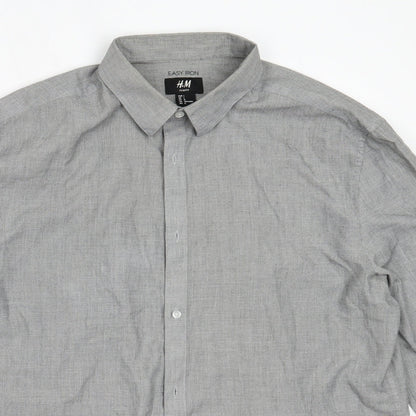 Easy Mens Grey  Polyester  Button-Up Size L Collared