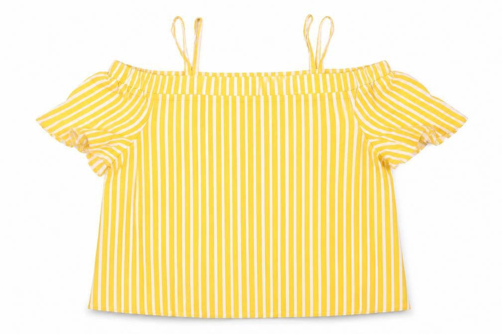 Primark Girls Yellow Striped Viscose Basic Blouse Size 14-15 Years Off the Shoulder