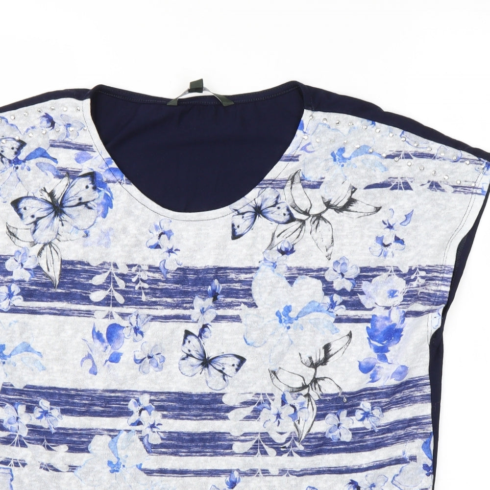 Love Tees Womens Multicoloured Floral Polyester Basic T-Shirt Size 16 Round Neck