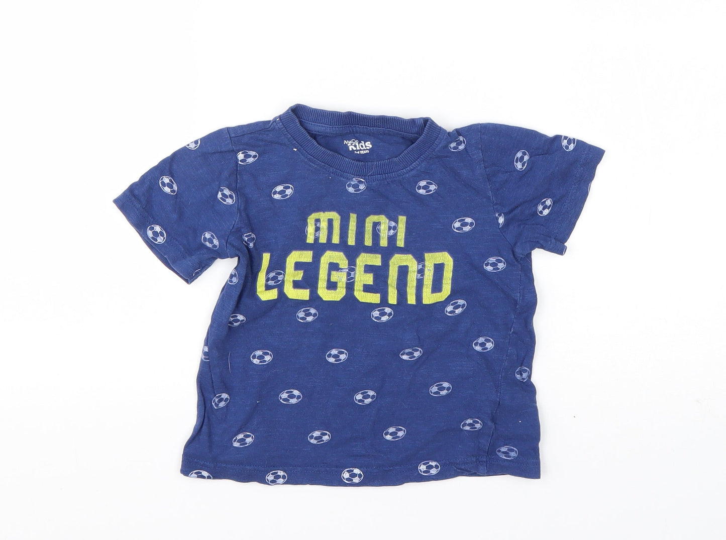 M&Co Boys Blue Spotted Cotton Basic T-Shirt Size 3-4 Years Round Neck  - Football