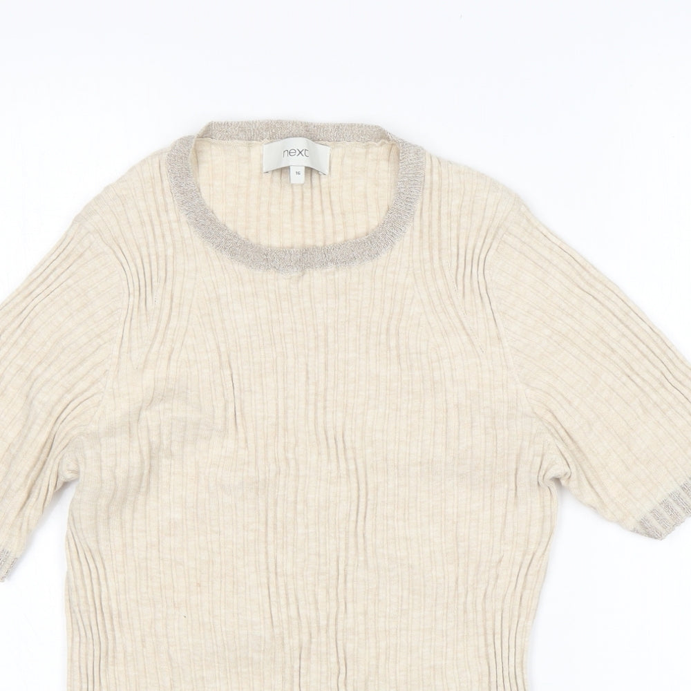 NEXT Womens Beige Round Neck  Cotton Pullover Jumper Size 16
