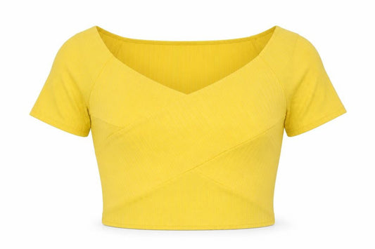 petites Womens Yellow  Polyester Cropped T-Shirt Size 10 Scoop Neck - Summer