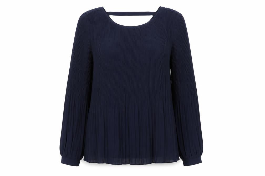 ICHI Womens Blue  Polyester Basic Blouse Size M Round Neck