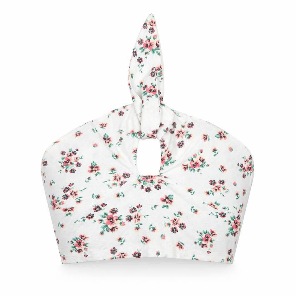 SheIn Womens White Floral Polyester Cropped Tank Size M Halter
