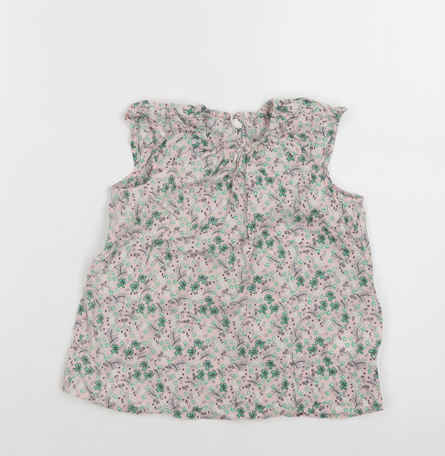 H&M Baby Pink Floral Cotton Basic Blouse Size 18-24 Months Round Neck
