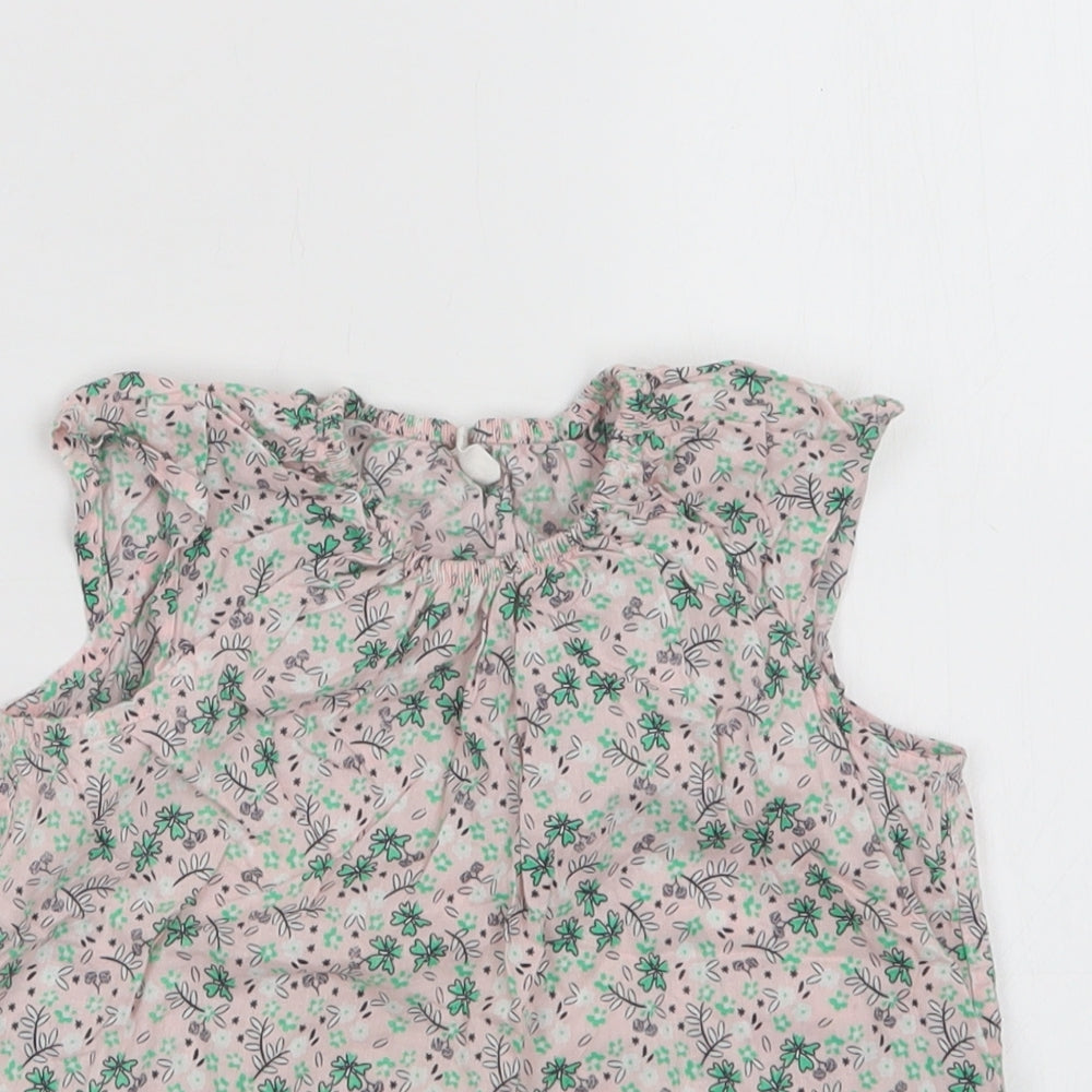 H&M Baby Pink Floral Cotton Basic Blouse Size 18-24 Months Round Neck