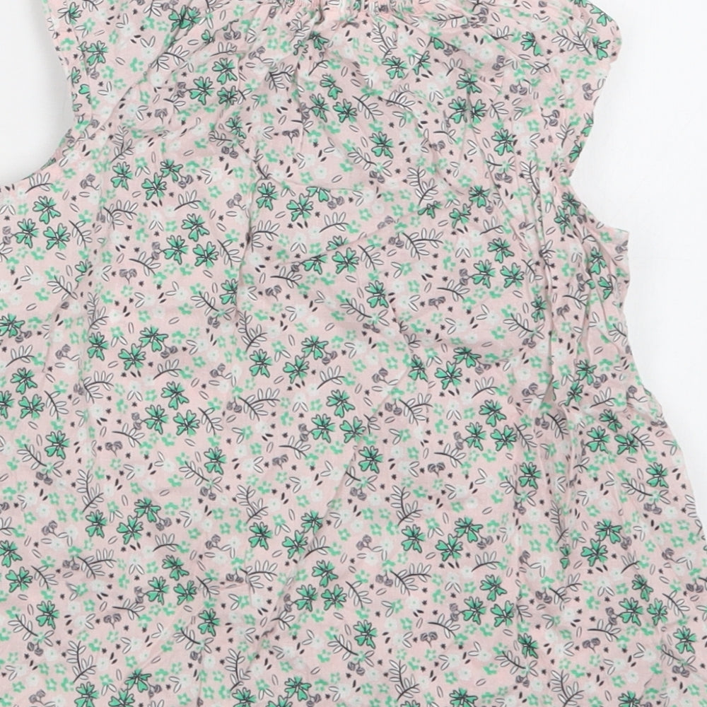 H&M Baby Pink Floral Cotton Basic Blouse Size 18-24 Months Round Neck