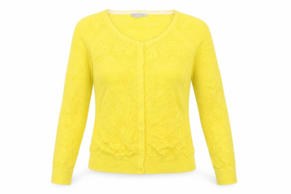H&M Womens Yellow Crew Neck  Cotton Cardigan Jumper Size XS