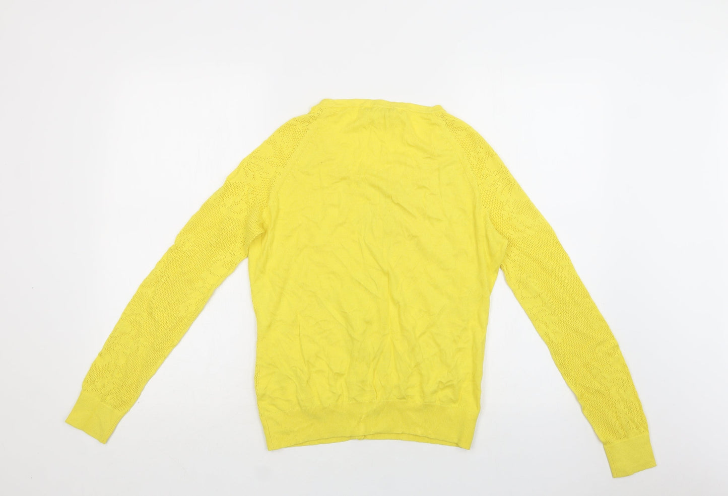 H&M Womens Yellow Crew Neck  Cotton Cardigan Jumper Size XS