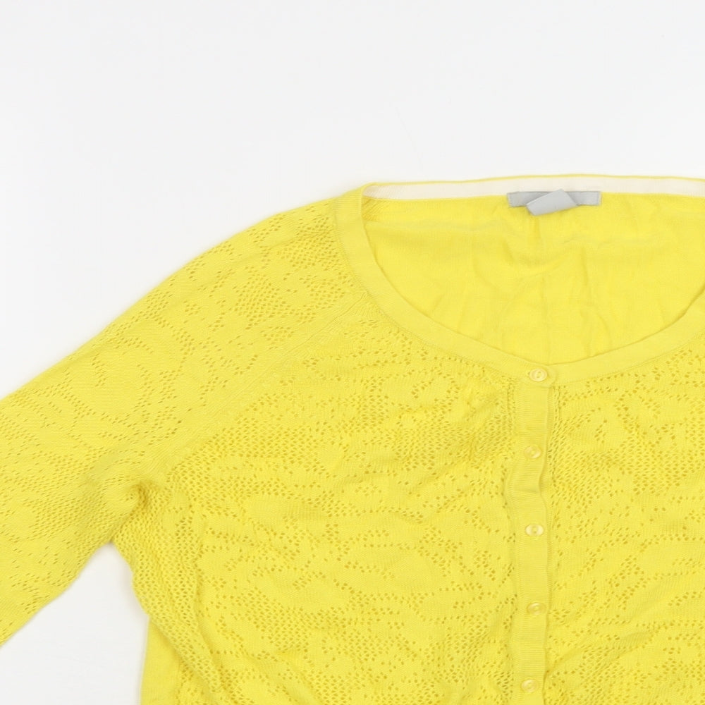 H&M Womens Yellow Crew Neck  Cotton Cardigan Jumper Size XS
