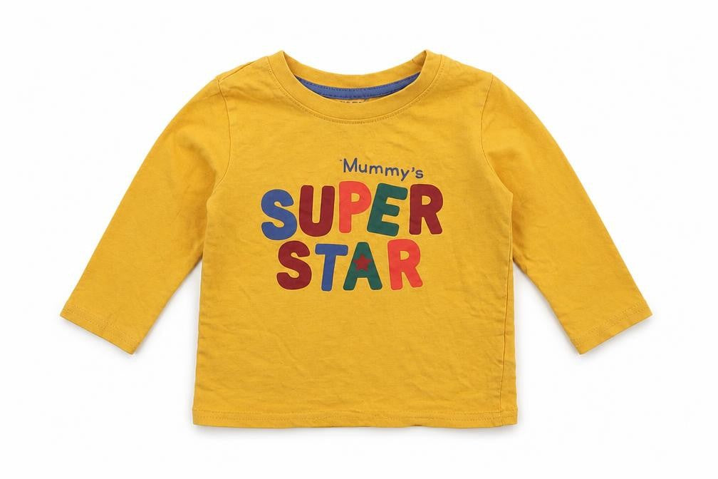 Primark Baby Yellow  Cotton Basic T-Shirt Size 12-18 Months Crew Neck