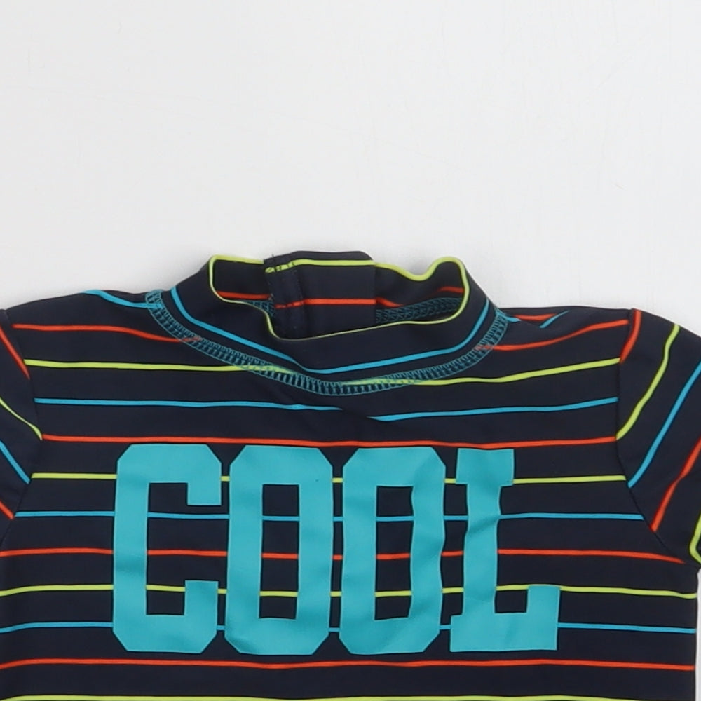 Primark Baby Multicoloured Striped Nylon Basic Blouse Size 9-12 Months Mock Neck Zip - Cool