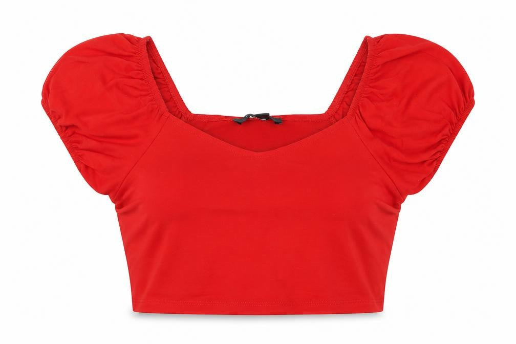 Primark Womens Red  Cotton Cropped Blouse Size S Round Neck