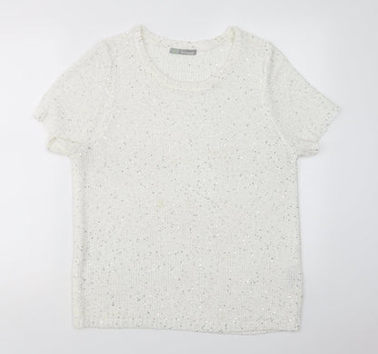 Marks & Spencer Womens White Crew Neck  Polyester Pullover Jumper Size 8