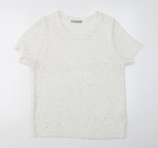 M&S Womens White Crew Neck  Polyester Pullover Jumper Size 8