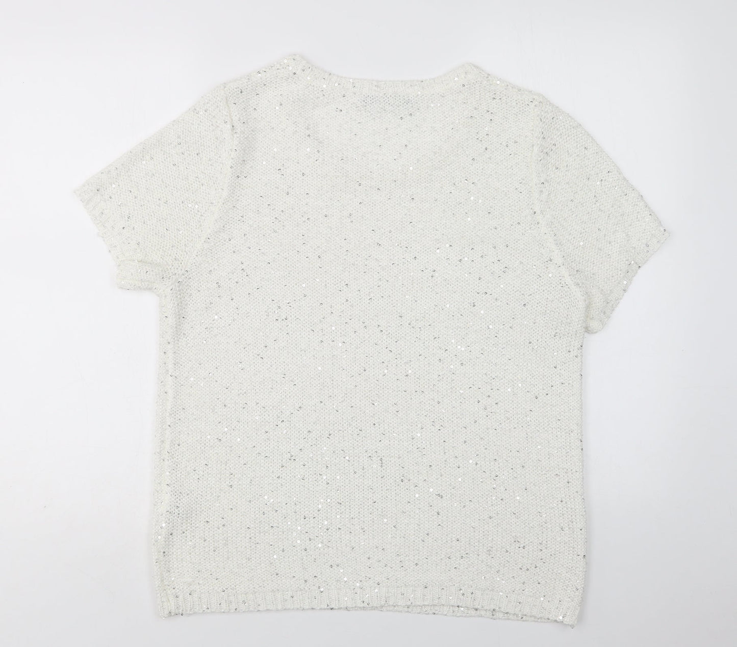 M&S Womens White Crew Neck  Polyester Pullover Jumper Size 8