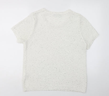 Marks & Spencer Womens White Crew Neck  Polyester Pullover Jumper Size 8