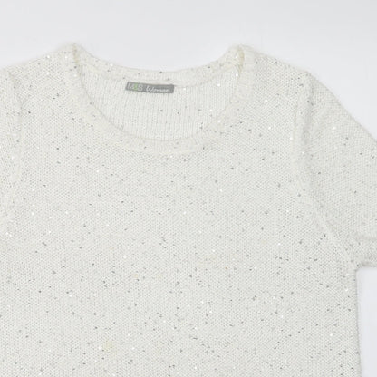 Marks & Spencer Womens White Crew Neck  Polyester Pullover Jumper Size 8