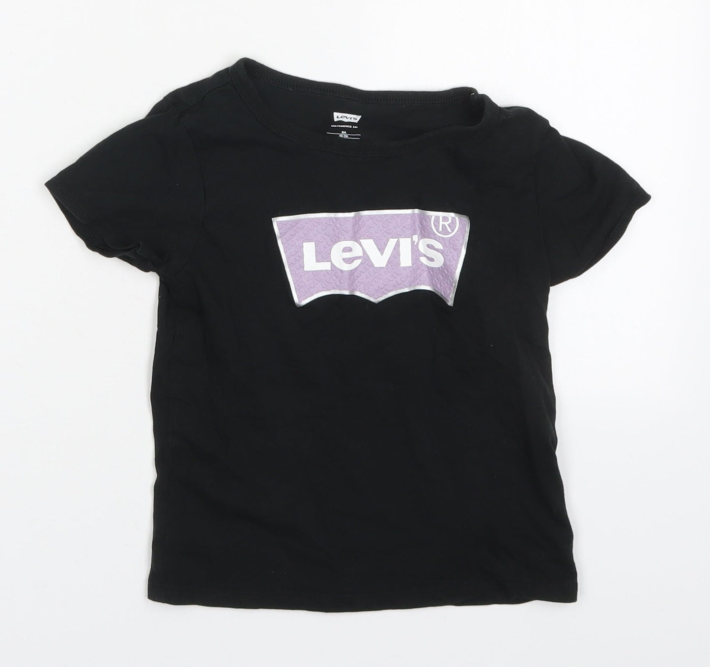 Levi's Girls Black  Cotton Basic T-Shirt Size 6 Years Round Neck Pullover