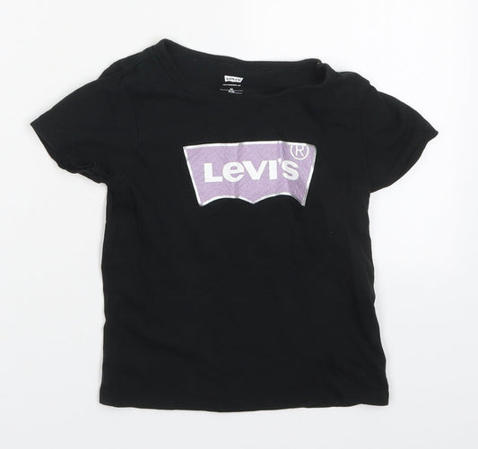 Levi's Girls Black  Cotton Basic T-Shirt Size 6 Years Round Neck Pullover