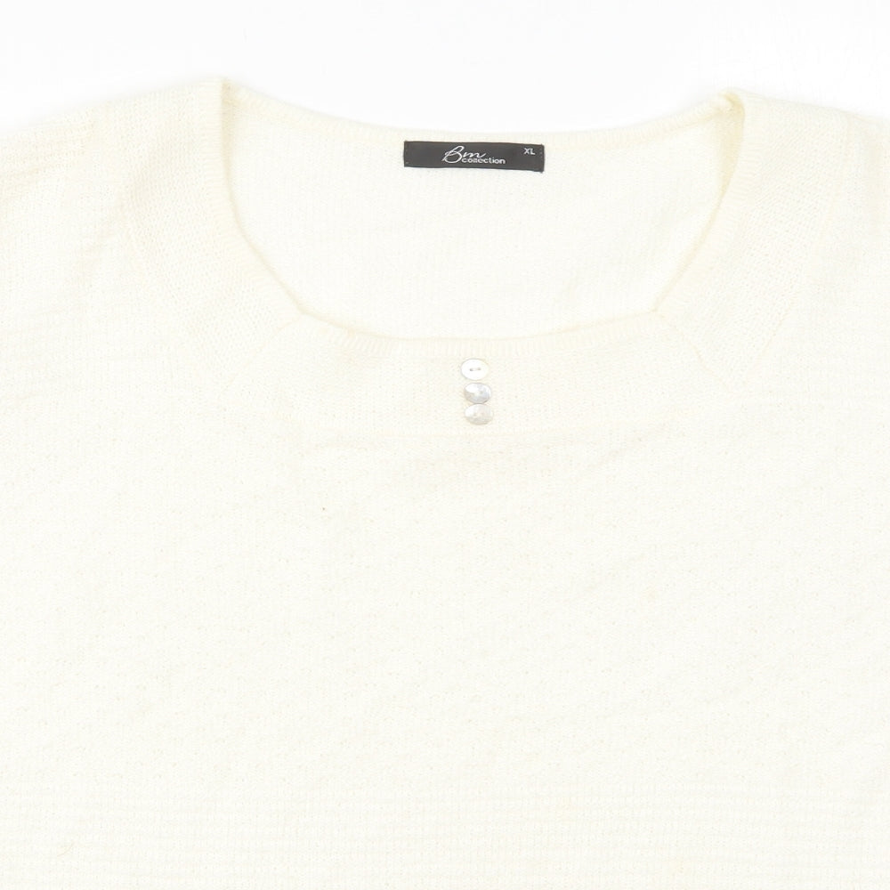 Bonmarché Womens Beige Round Neck  Acrylic Pullover Jumper Size XL