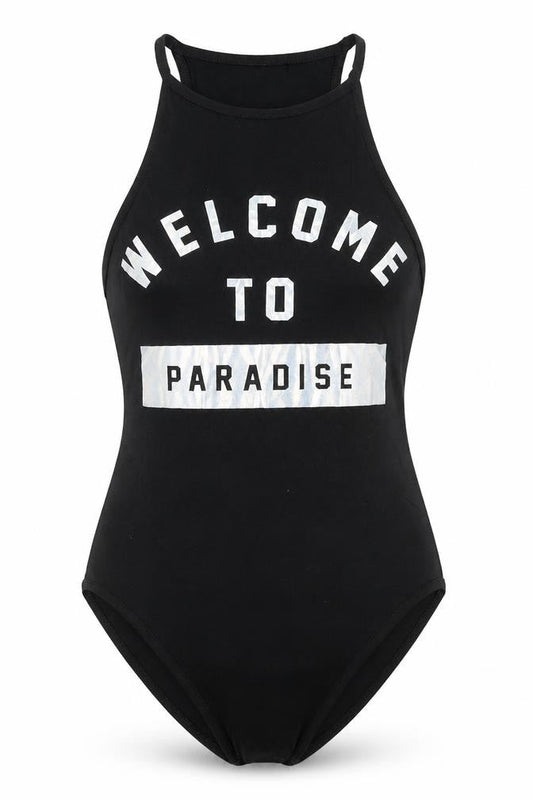 Topshop Womens Black  Cotton Bodysuit One-Piece Size 6  Button - Welcome to Paradise