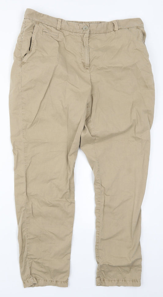 Marks and Spencer Womens Beige  Cotton Rain Trousers Trousers Size 14 L28 in Regular Button