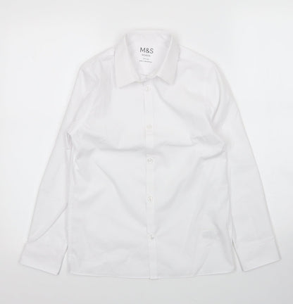 Marks & Spencer Girls White  Cotton Basic Button-Up Size 10-11 Years Collared Button
