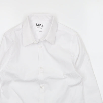 Marks & Spencer Girls White  Cotton Basic Button-Up Size 10-11 Years Collared Button