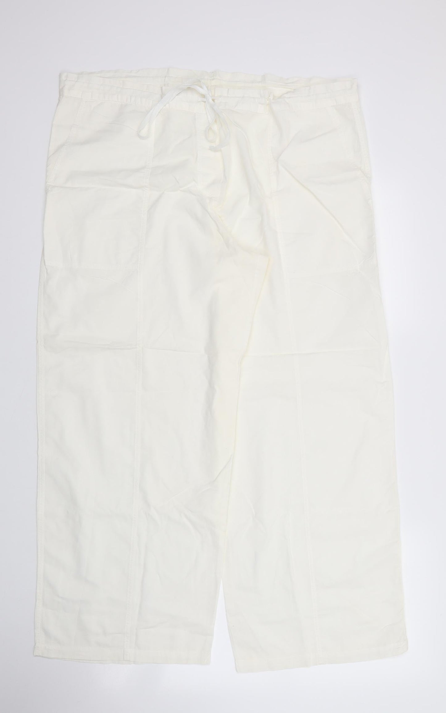 M&S Womens Ivory  Cotton Trousers  Size 16 L27 in Regular Drawstring