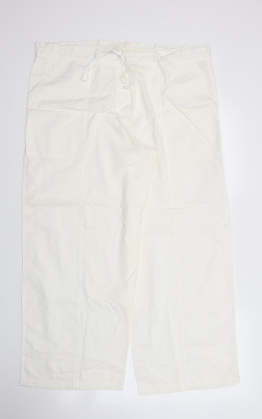 M&S Womens Ivory  Cotton Trousers  Size 16 L27 in Regular Drawstring