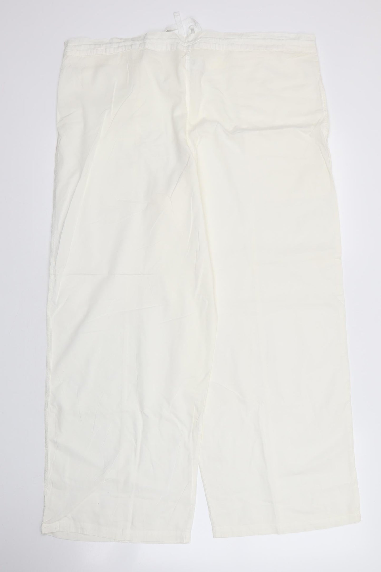 M&S Womens Ivory  Cotton Trousers  Size 16 L27 in Regular Drawstring