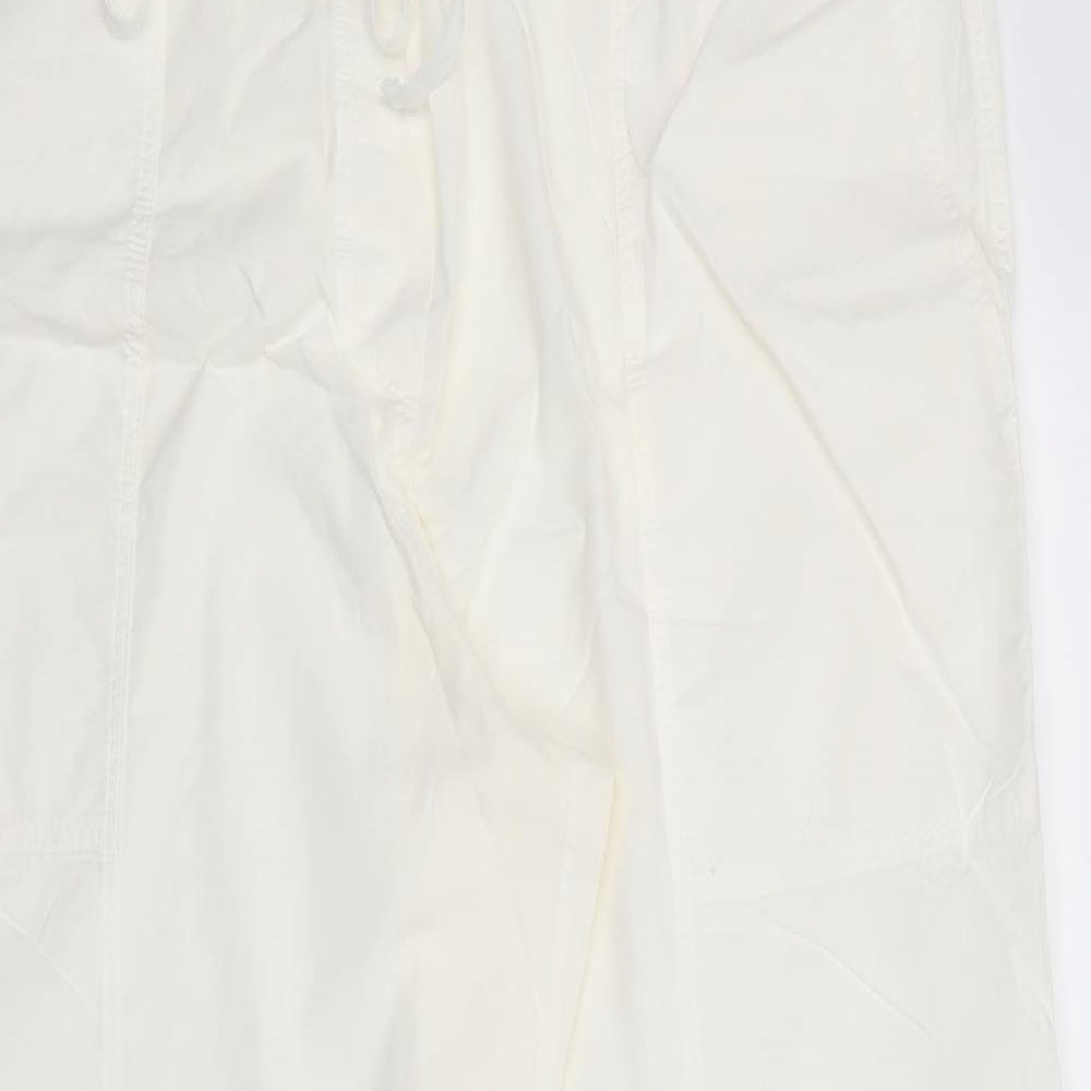 M&S Womens Ivory  Cotton Trousers  Size 16 L27 in Regular Drawstring