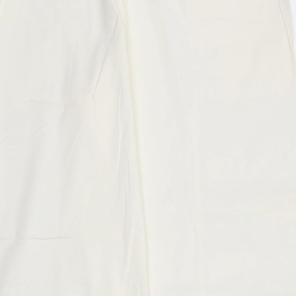 M&S Womens Ivory  Cotton Trousers  Size 16 L27 in Regular Drawstring