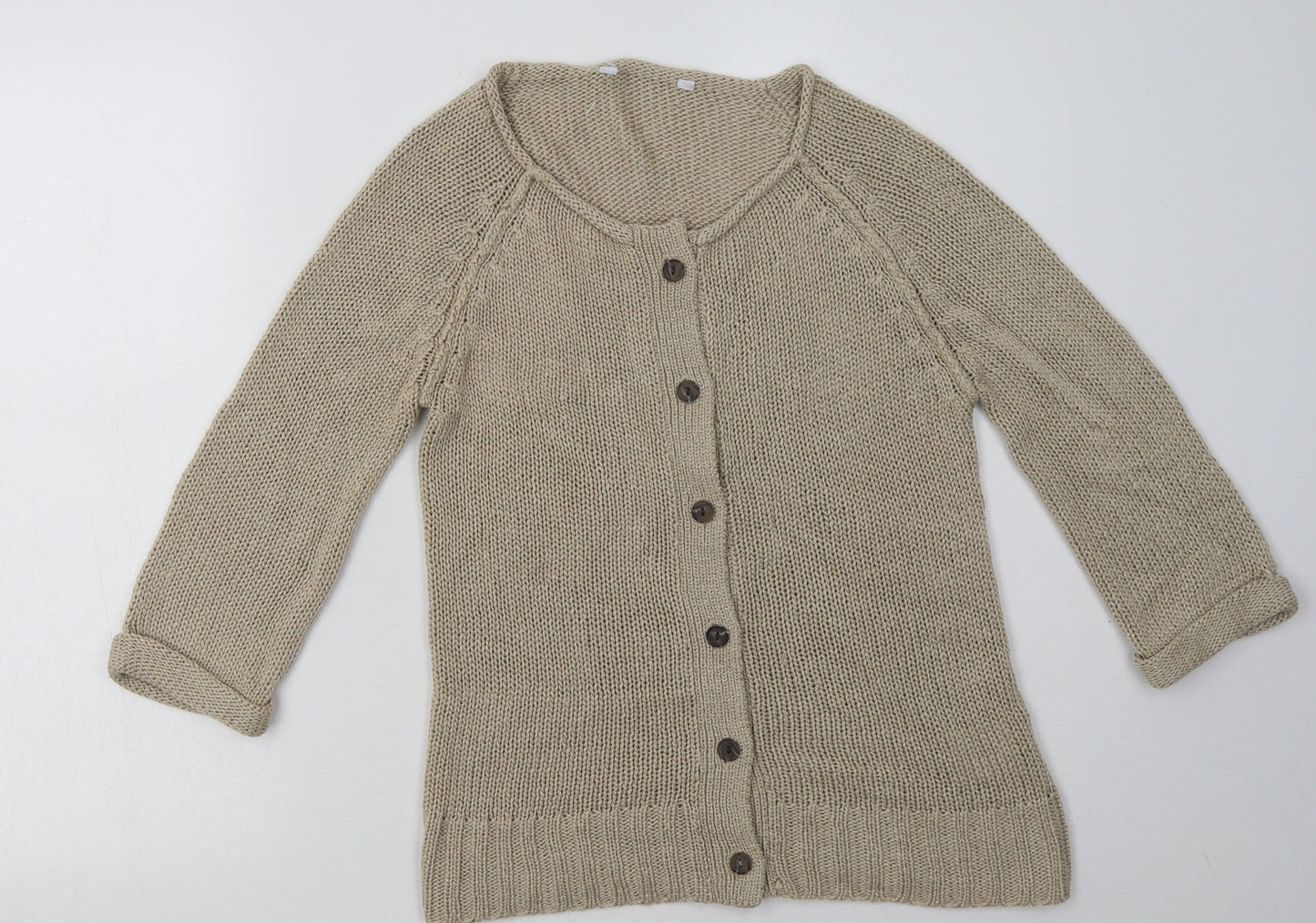 Preworn Womens Brown Crew Neck  Acrylic Cardigan Jumper Size S