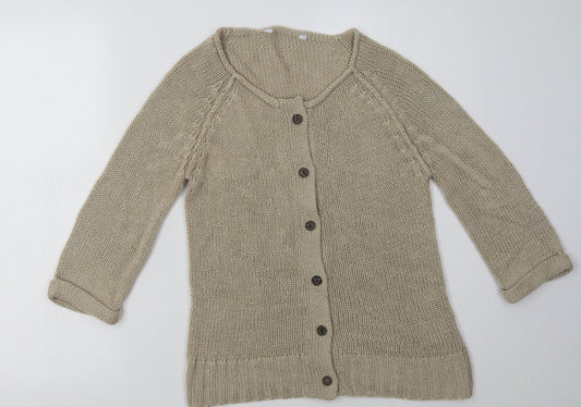 Preworn Womens Brown Crew Neck  Acrylic Cardigan Jumper Size S